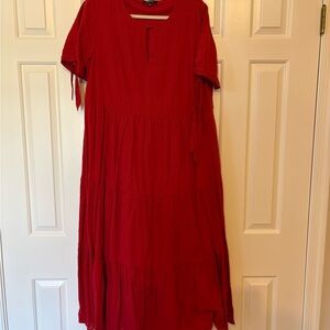 Madewell Red Tiered Maxi Dress with Short Tie Sleeves
